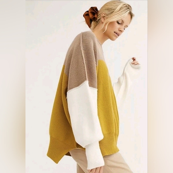 Free People Easy Street Colorblock Sweater Yellow Womens Size S Cotton Blend - Picture 10 of 11